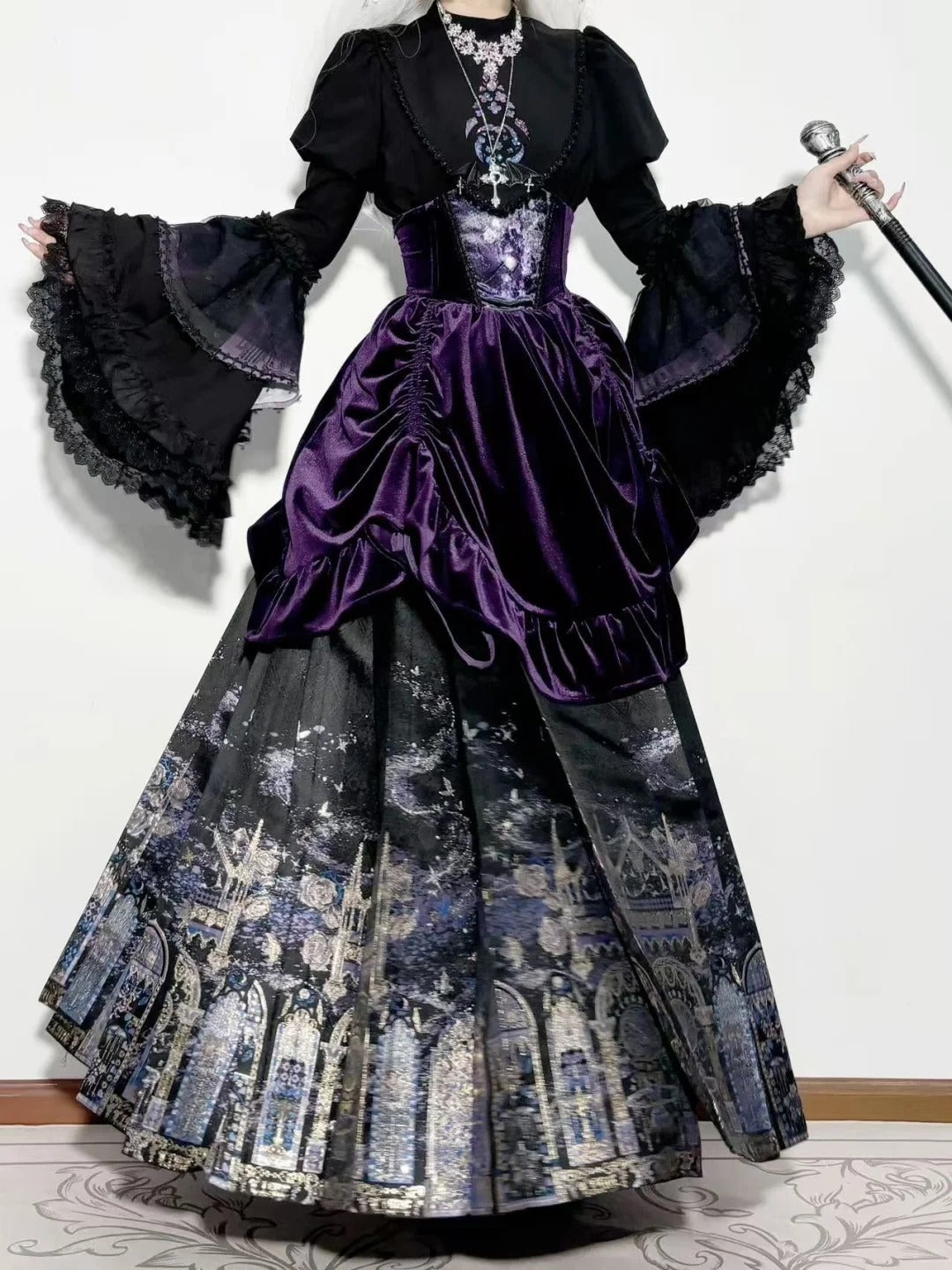 Pinellia · Star‑Orbit Sanctuary Gothic Lolita Blouse & Half Skirt Set