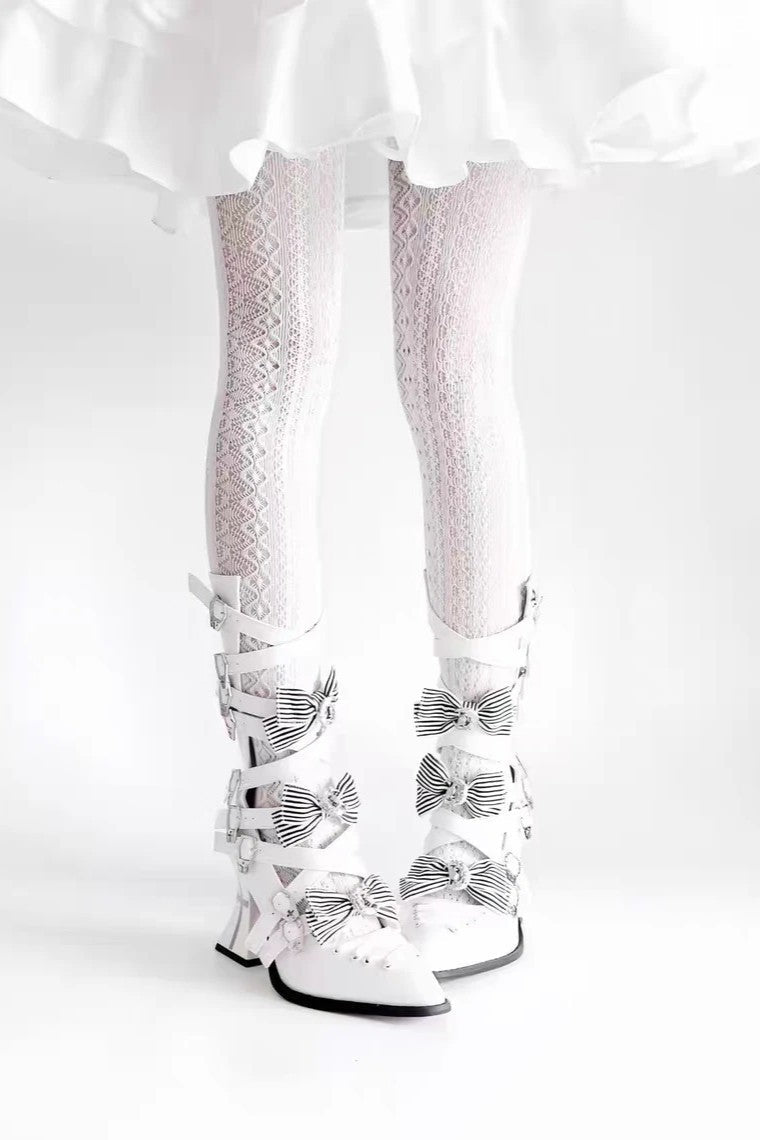 Moon Crow Cross Heels Gothic Lace-Up Pointed Half Cutout Boots