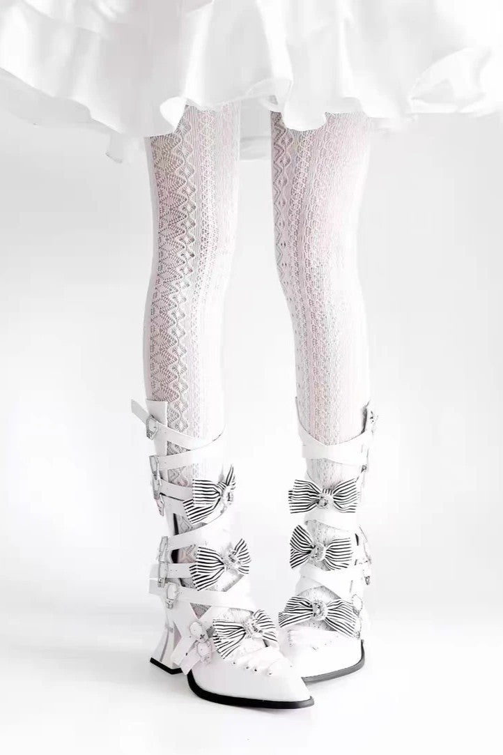 Moon Crow Cross Heels Gothic Lace-Up Pointed Half Cutout Boots