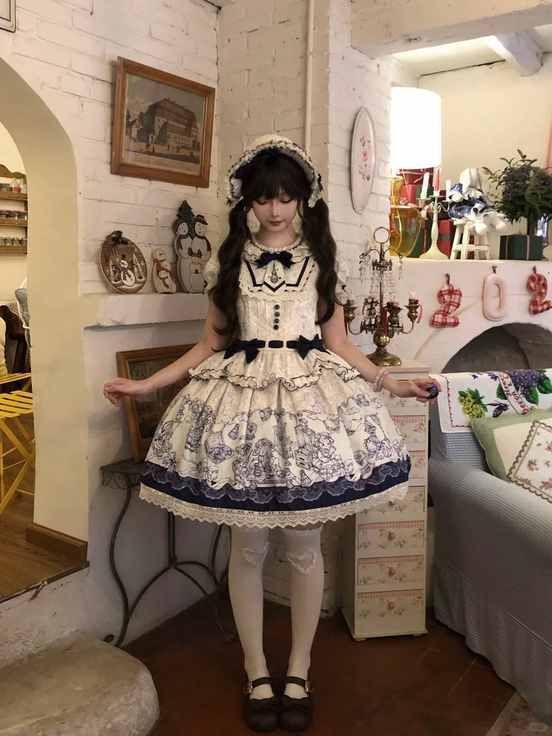 Fantasy Lamb Jacquard Print White Classic Lolita OP