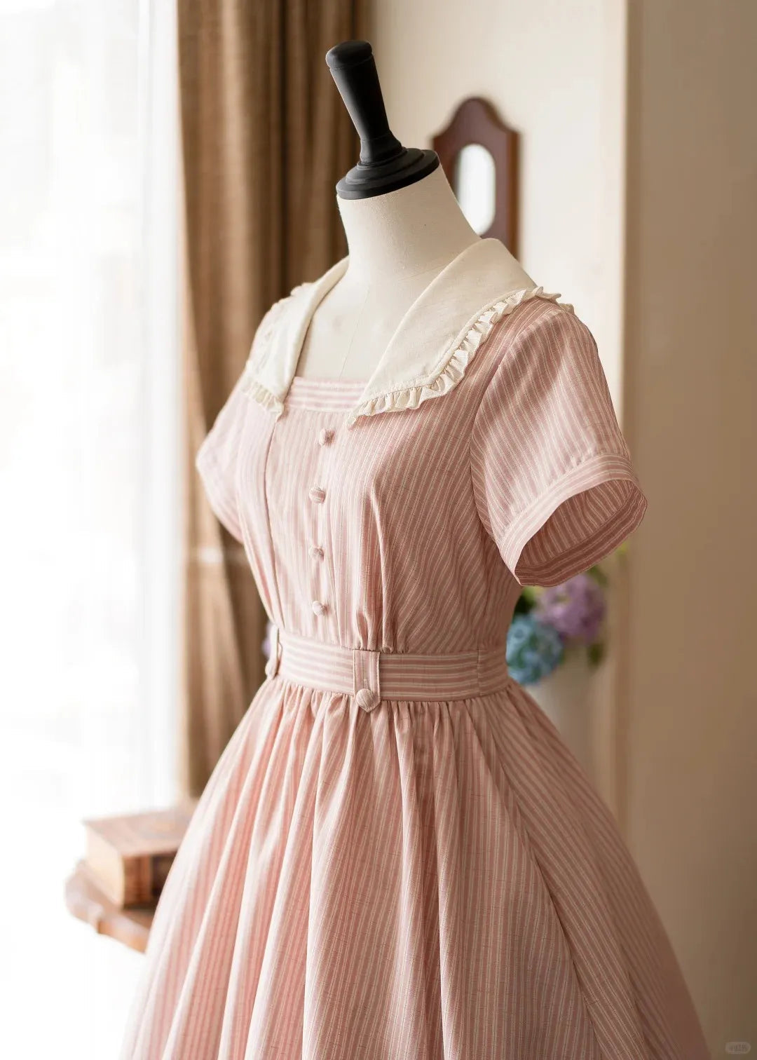French Vintage Linen Cotton Short Sleeve Swing Dress