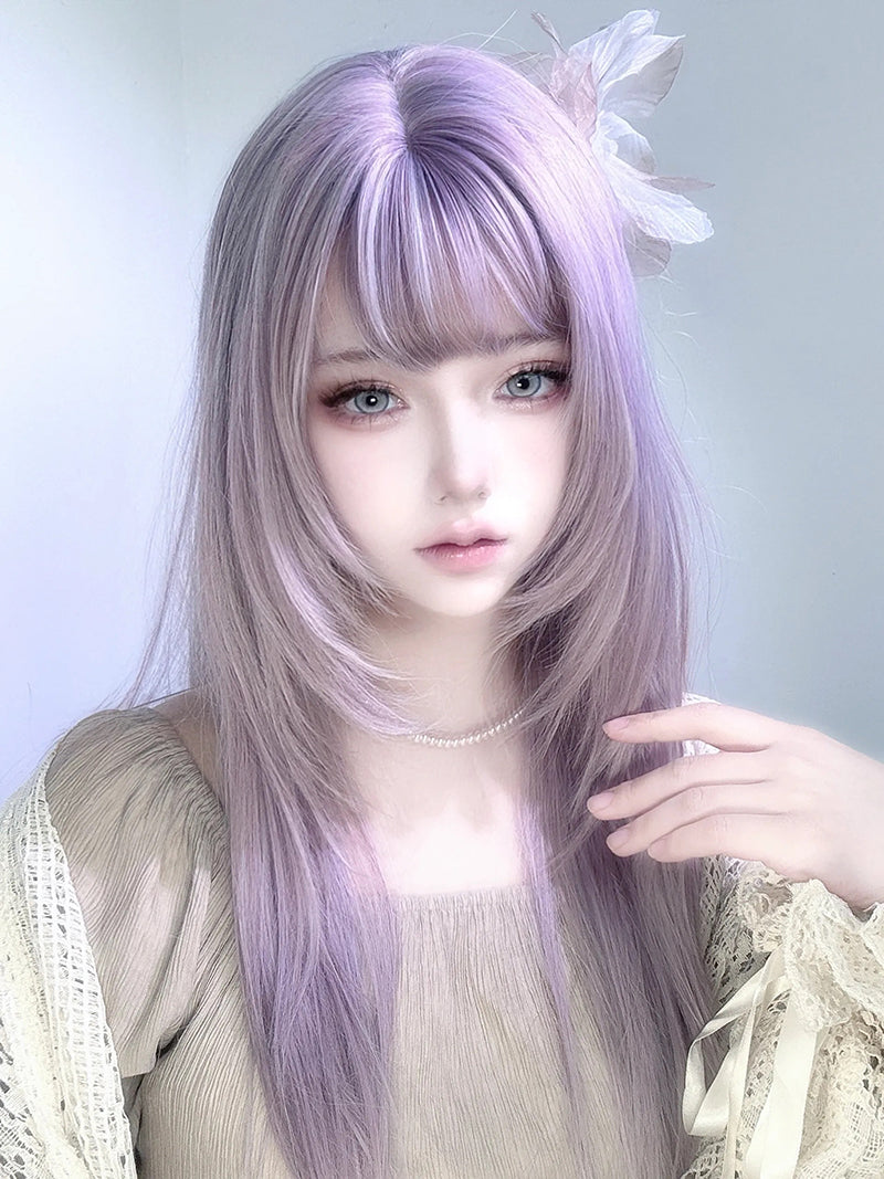 Ash Purple Ethereal Long Straight Wig with Bangs LE7017