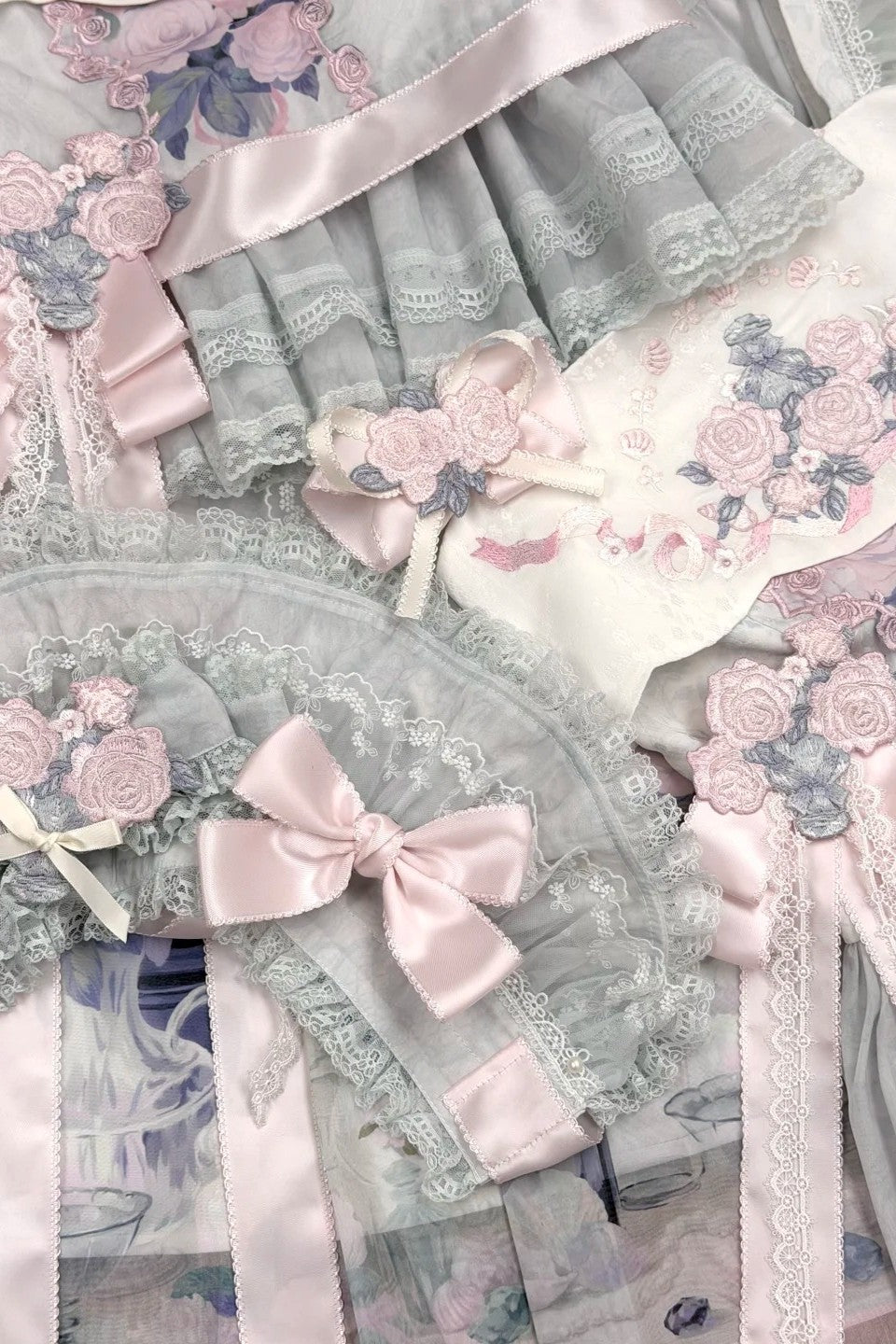 Morning Dew Rose Blue Green Hanfu Lolita JSK Dress Set