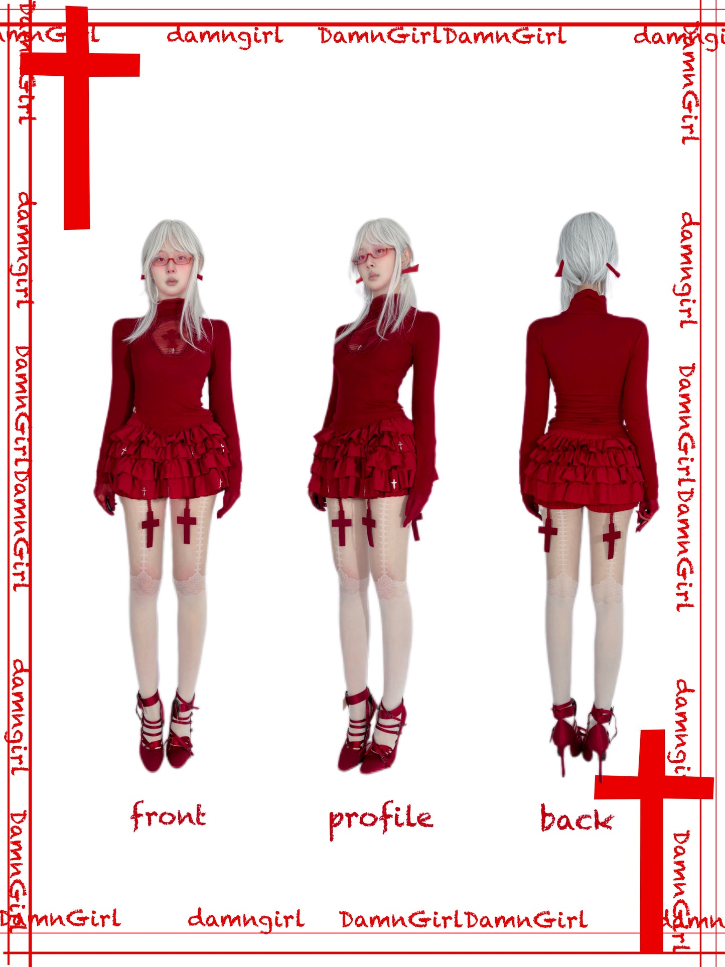 Lolita Gothic Cross Motif Turtleneck Red Blouse LE1035