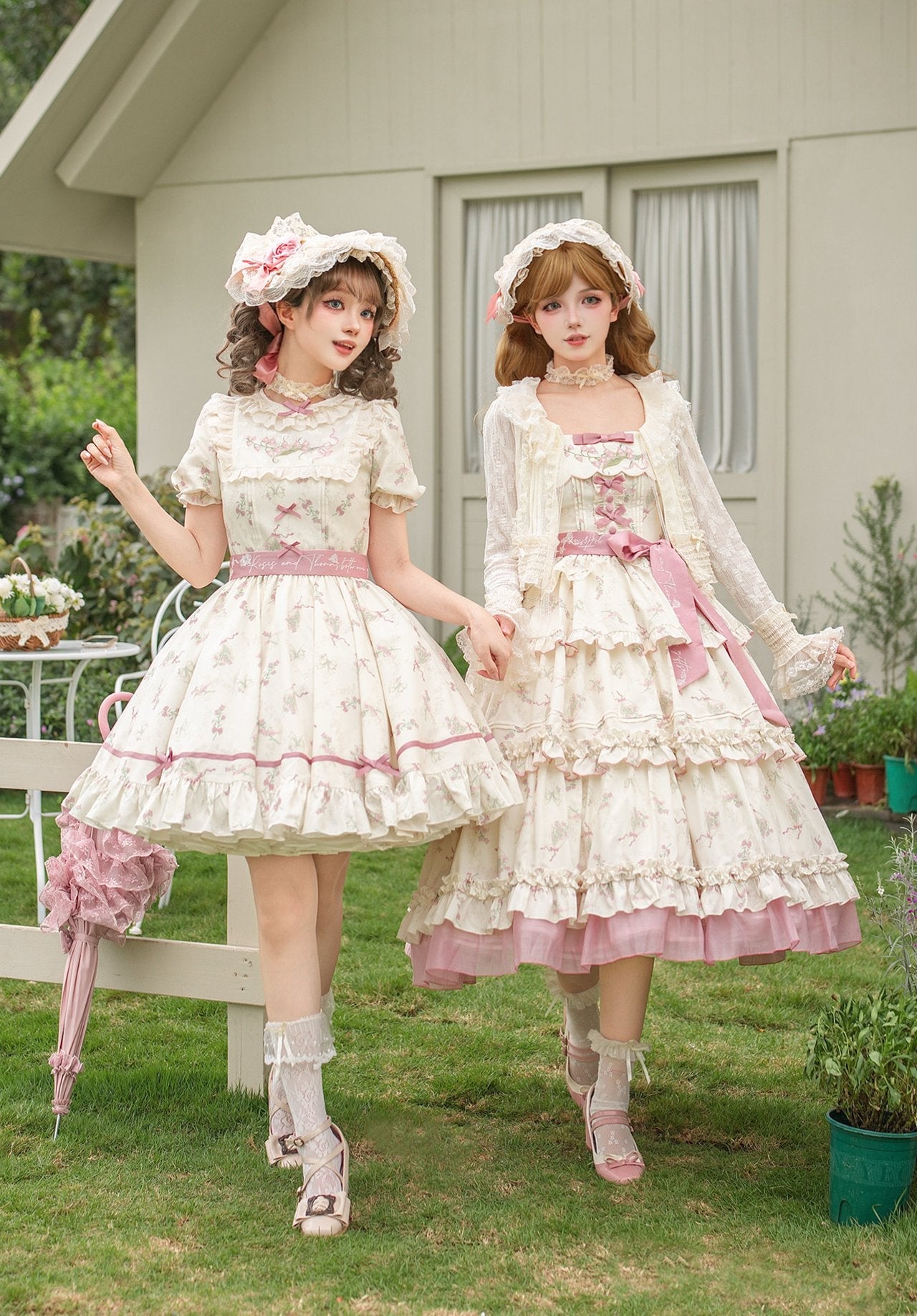 Fragrant Old Dream Pink Bellflower Embroidery Lolita OP & JSK Dress