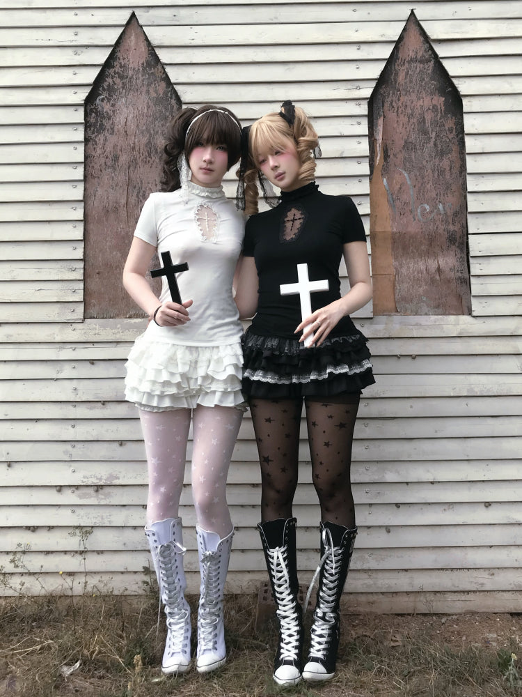 Gothic Cross Cut-Out Top & Skirt Set LE1036