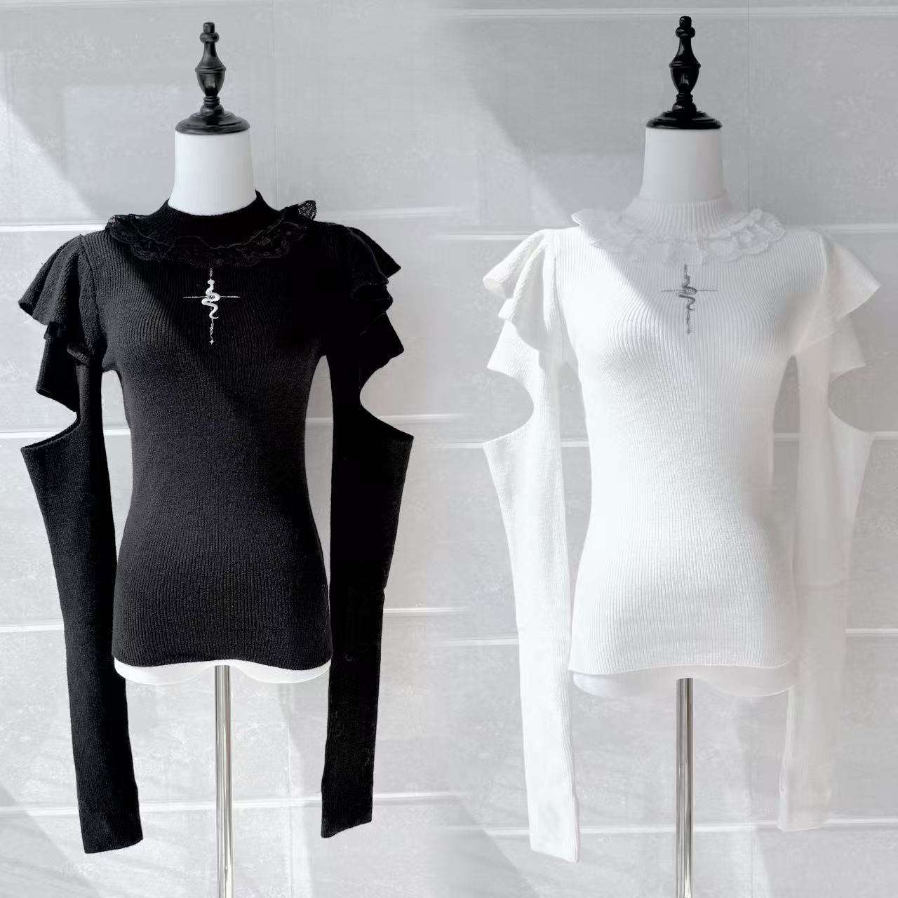 Lolita Goth Subculture Mock Turtleneck Knit Top LR1005
