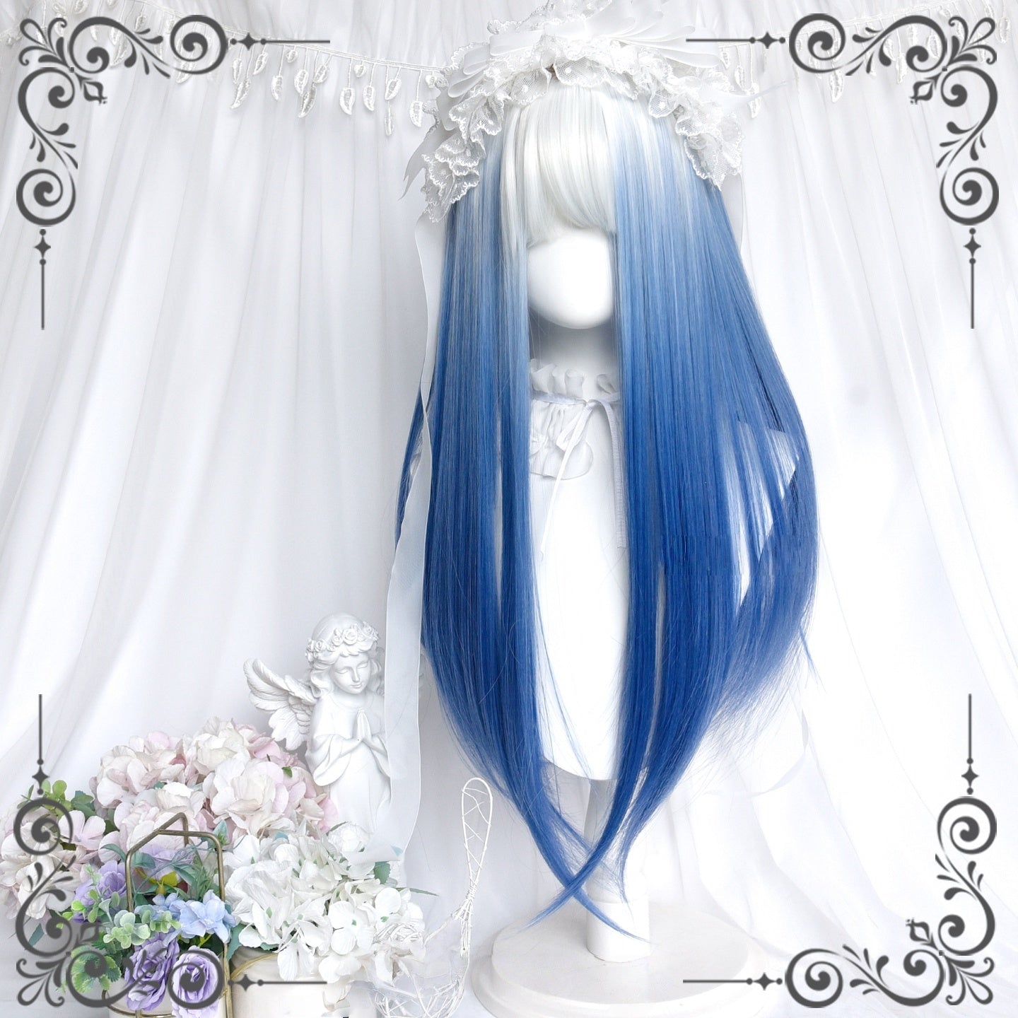 Long Wavy Silver to Blue Ryousangata Wig LE7013