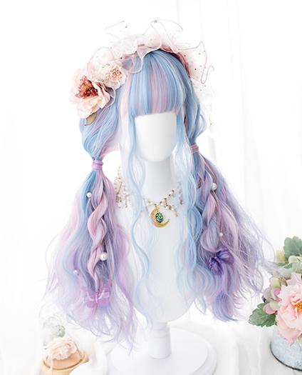 Long Wavy Pink & Blue & Purple Multi-Color Wig