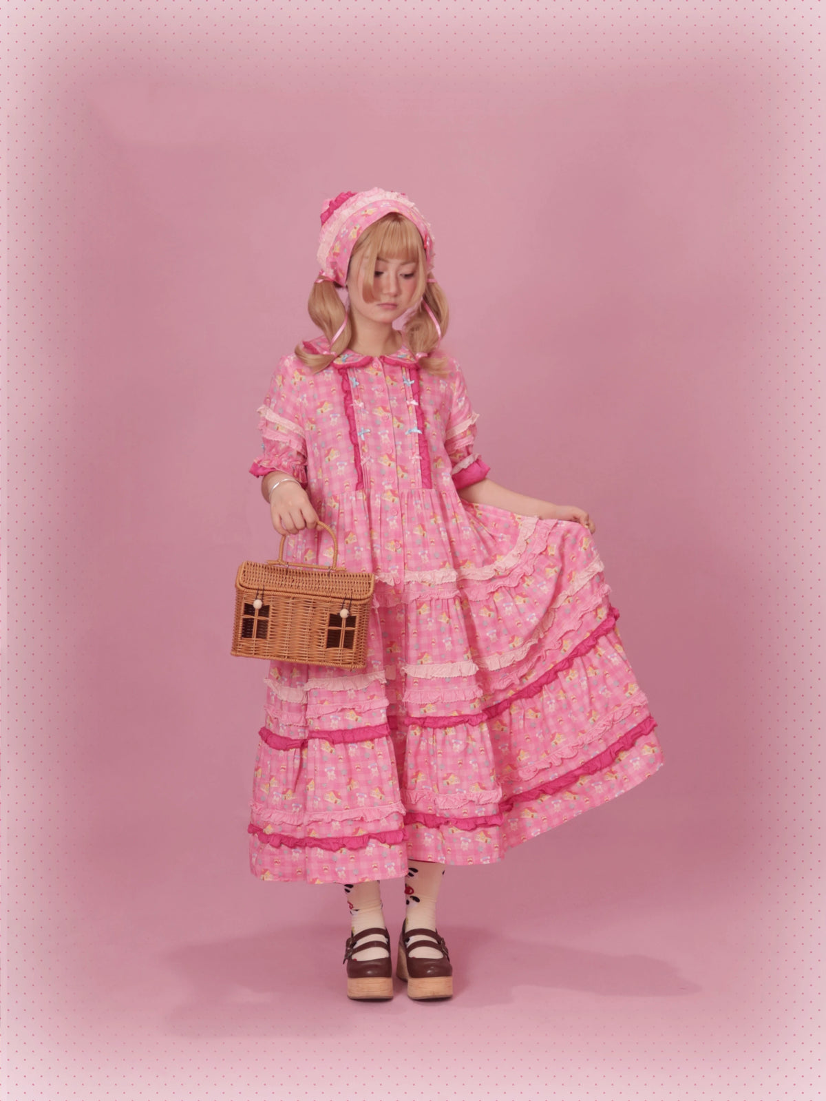 Maiden Tulle Lolita Pink & White Two-tone Spliced Overdress Dress Set