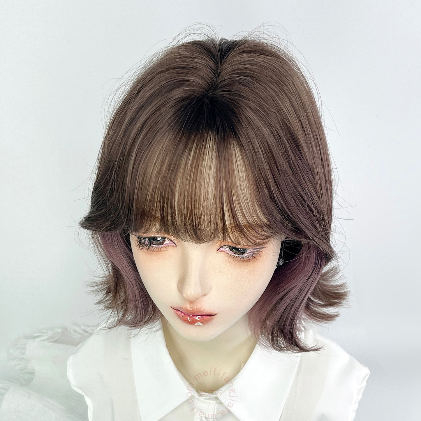 Short Pink Highlights Ryousangata Wig LE7033