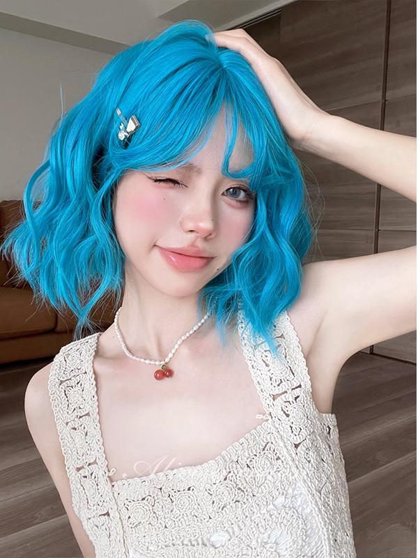 Neon Blue Short Curly Punk Wig