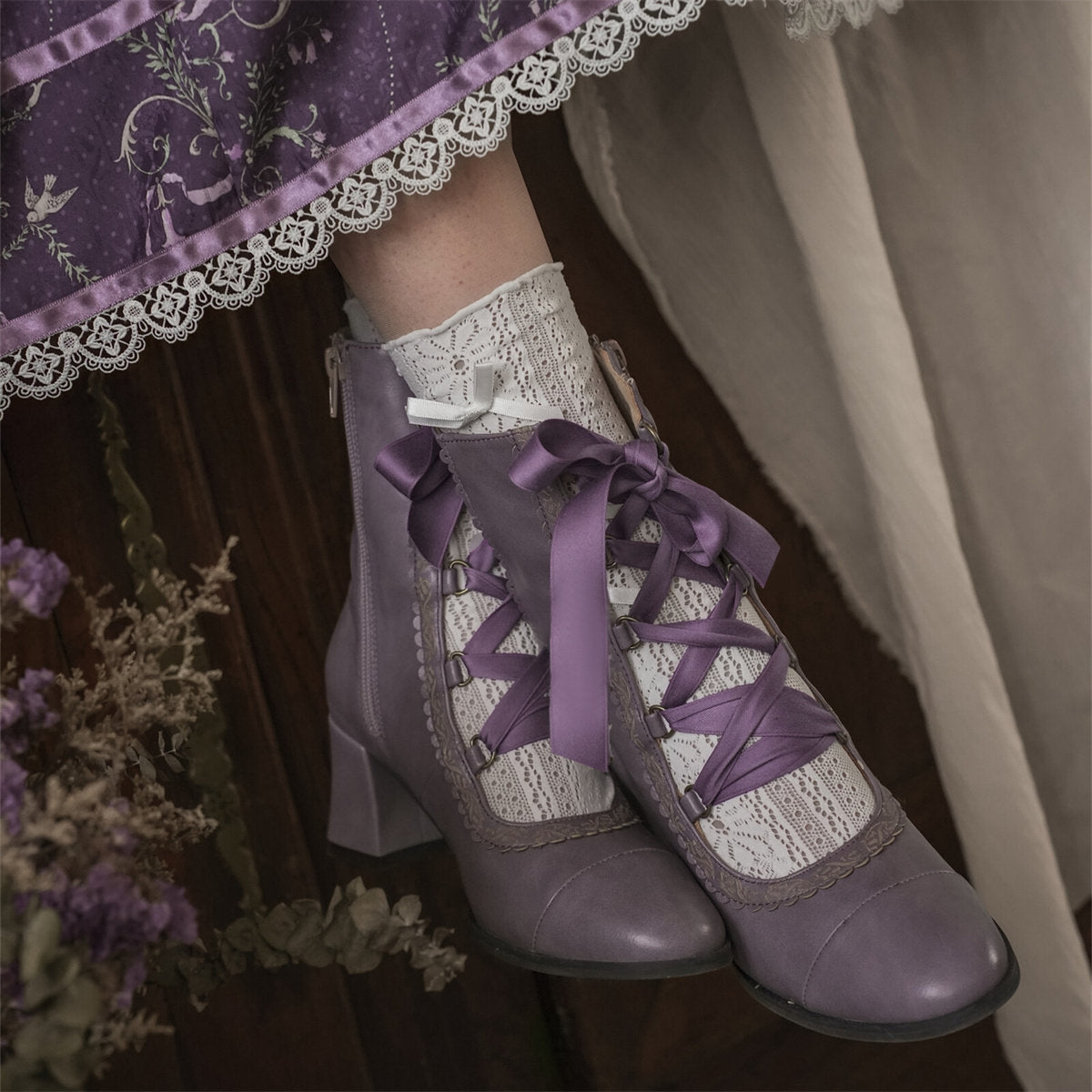 Angel Flower Wall Collaboration Lolita Original Lace-up Ankle Boots