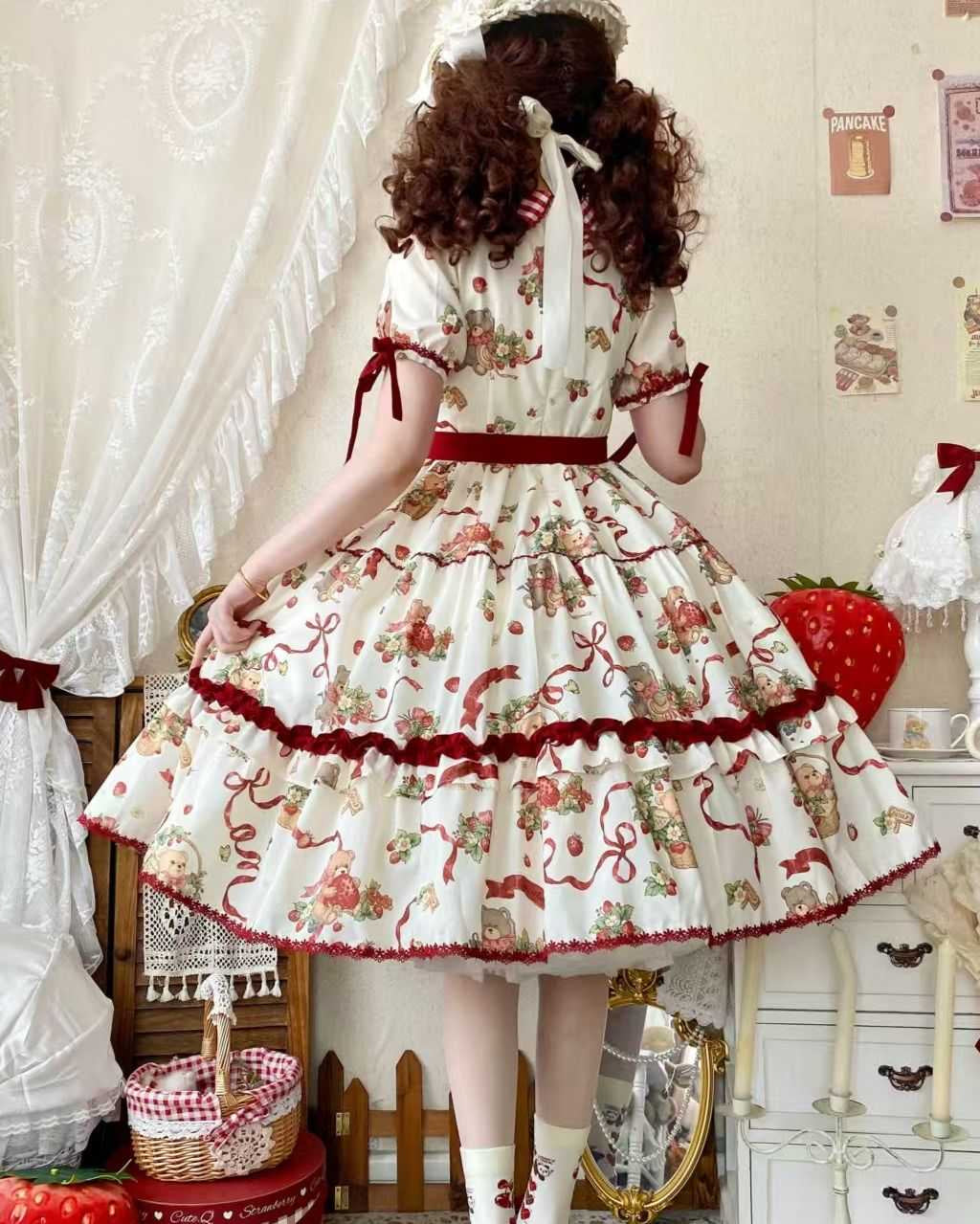 Lolita Sweet Strawberry Bear Cookie OP Dress LS1021