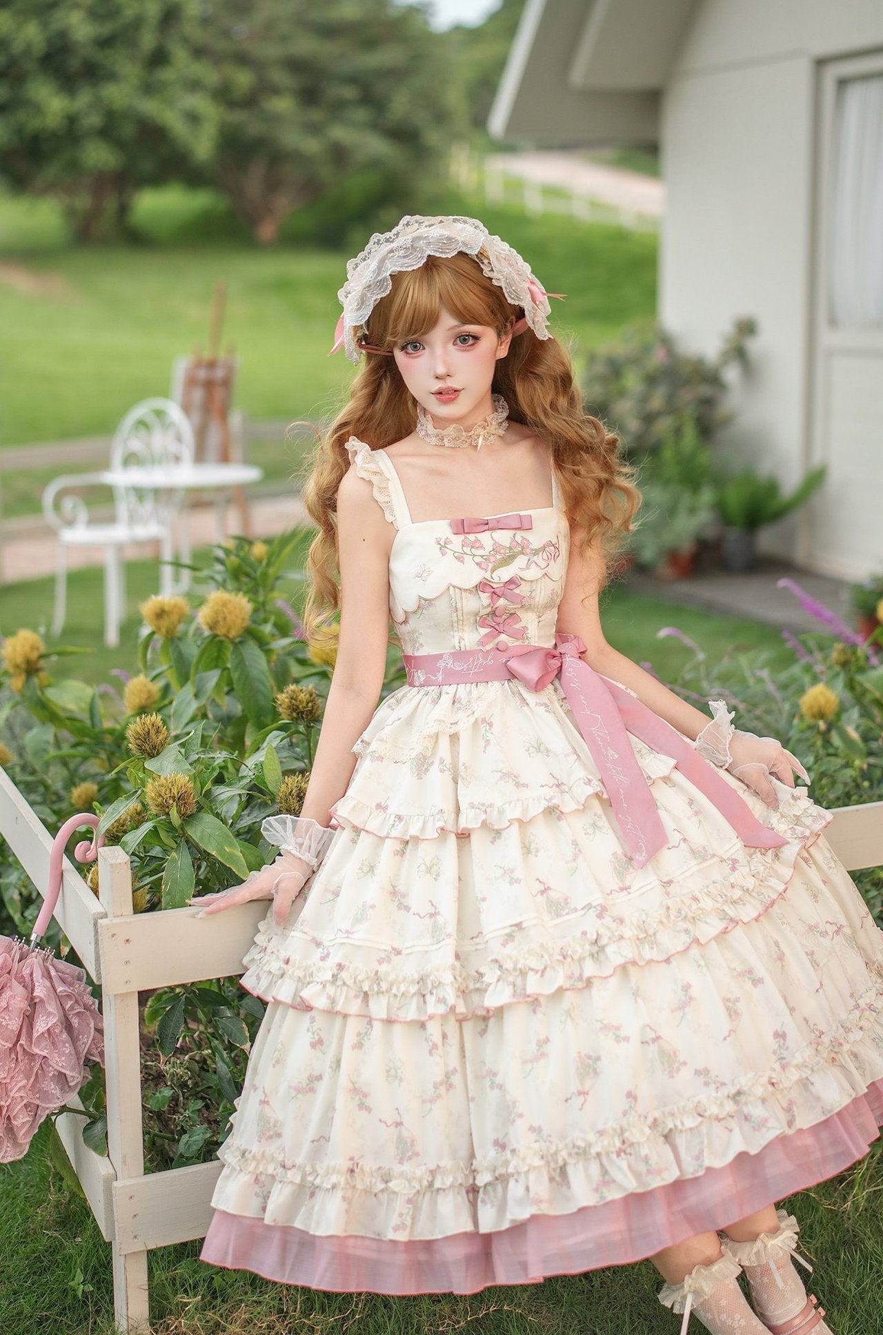 Fragrant Old Dream Pink Bellflower Embroidery Lolita OP & JSK Dress