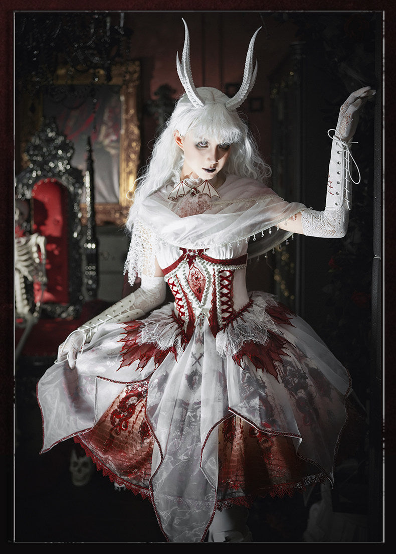 Dragon Bone Gothic Lolita White&Red JSK Dress