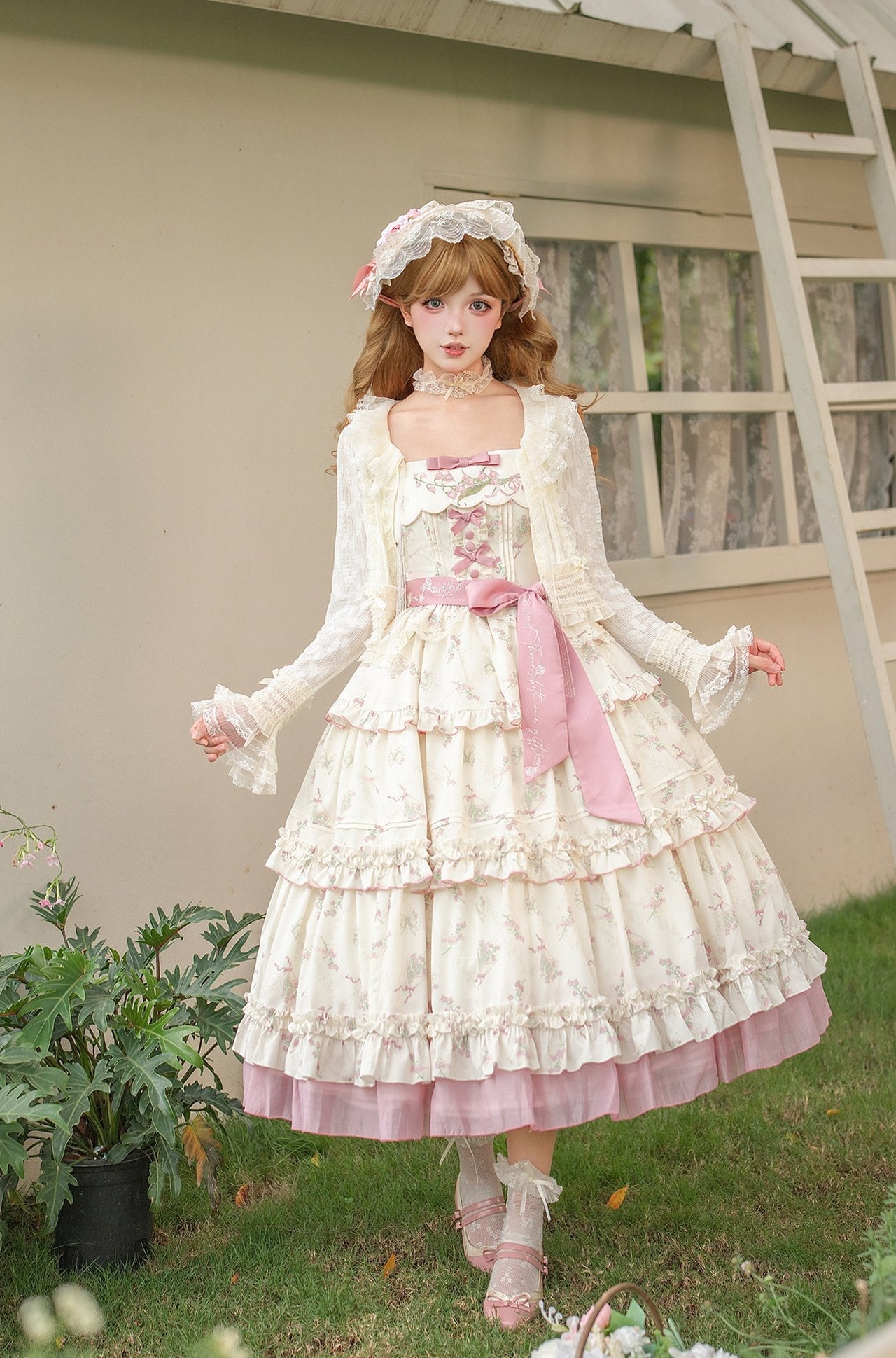 Fragrant Old Dream Pink Bellflower Embroidery Lolita OP & JSK Dress