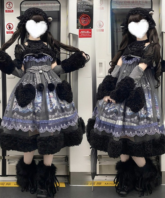Penguin Snowball Cute Sweet Lolita Pink & Black JSK Dress