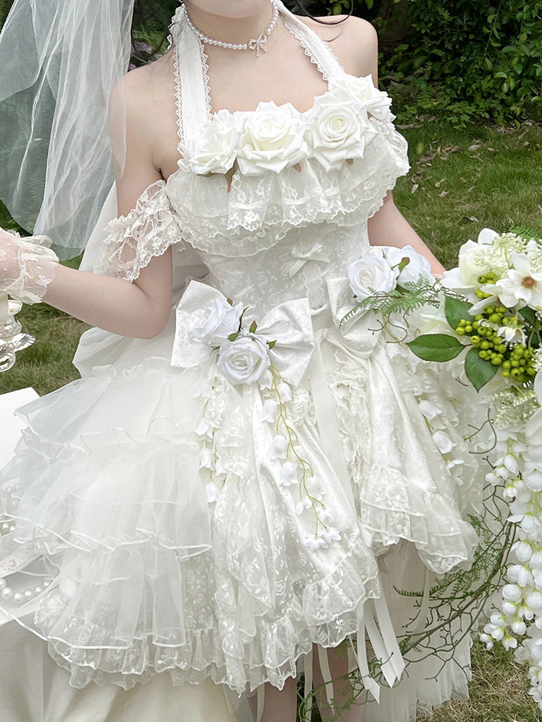 First Love Rose Tea Party Pure White Light Bridal Lolita Gown Dress