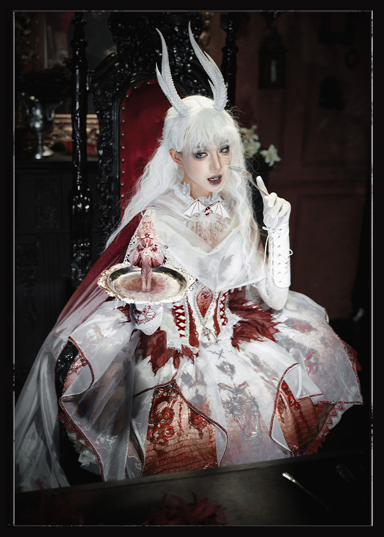 Dragon Bone Gothic Lolita White&Red JSK Dress