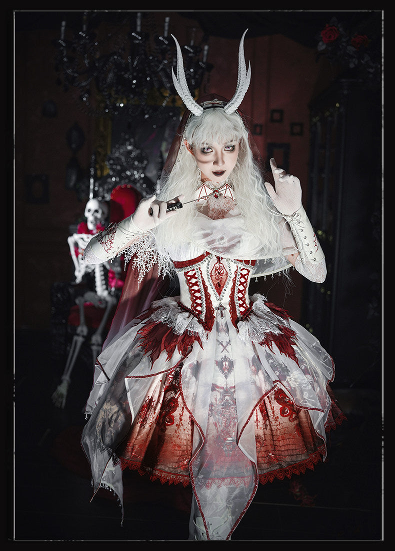 Dragon Bone Gothic Lolita White&Red JSK Dress