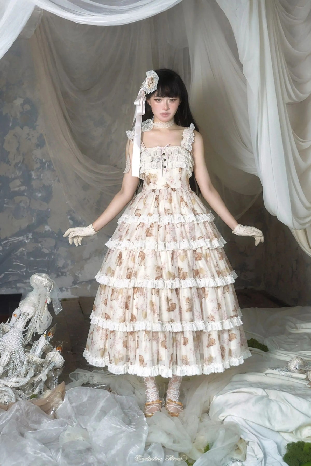 Little Deer Princess Lolita Original Printed Tiered JSK Set