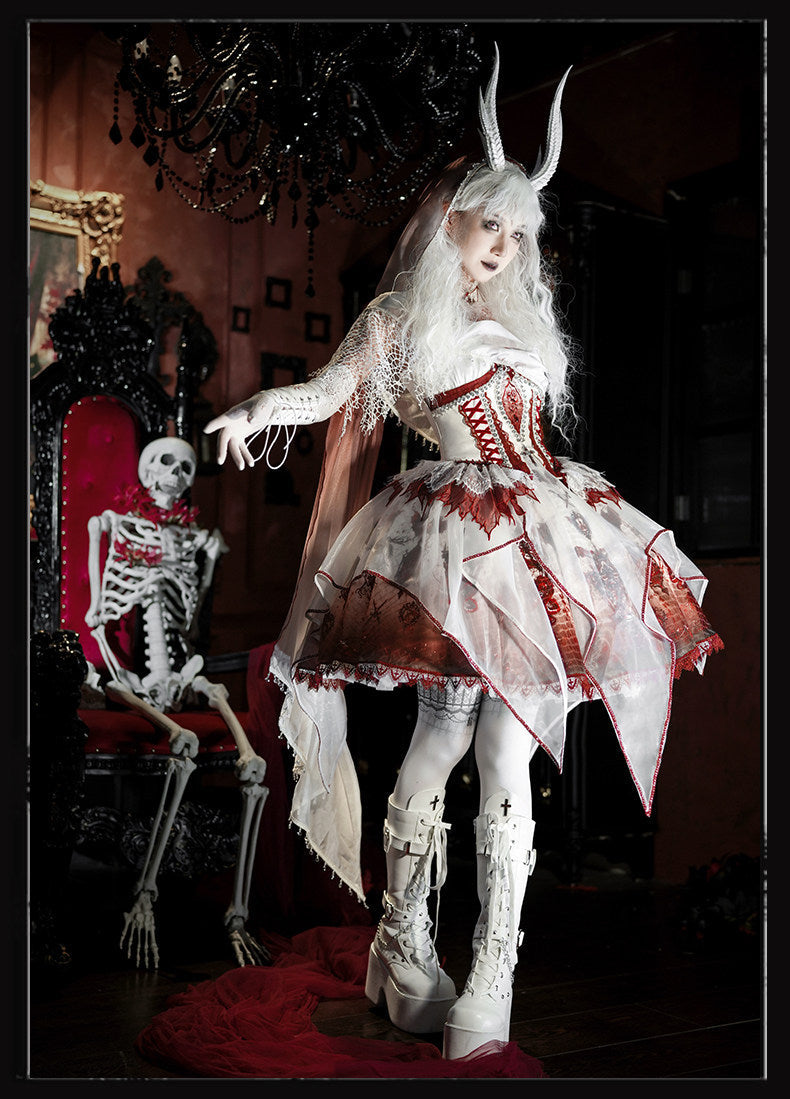 Dragon Bone Gothic Lolita White&Red JSK Dress