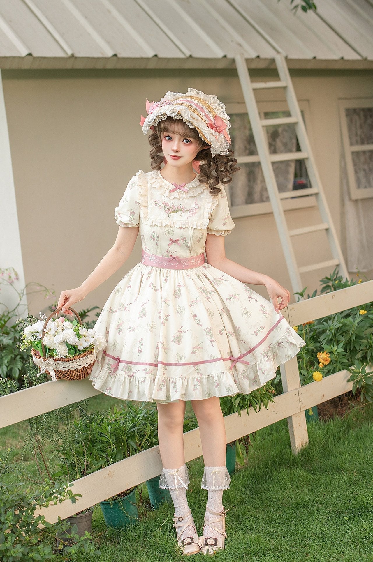 Fragrant Old Dream Pink Bellflower Embroidery Lolita OP & JSK Dress