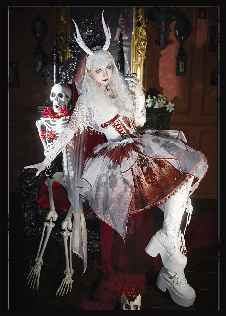 Dragon Bone Gothic Lolita White&Red JSK Dress