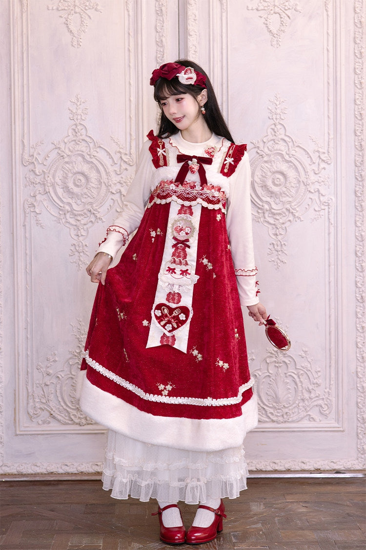Pale Snow Strawberry Lolita Christmas Sweet Embroidery JSK Dress