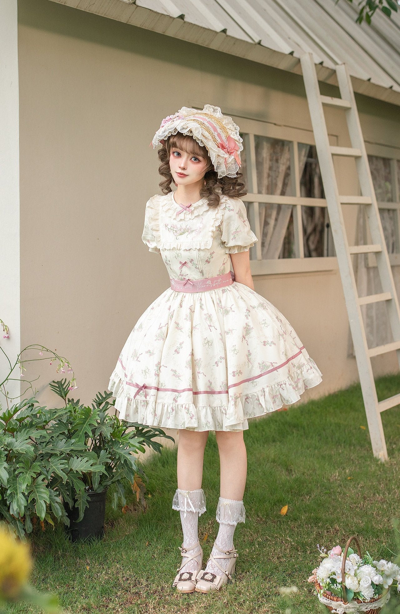 Fragrant Old Dream Pink Bellflower Embroidery Lolita OP & JSK Dress