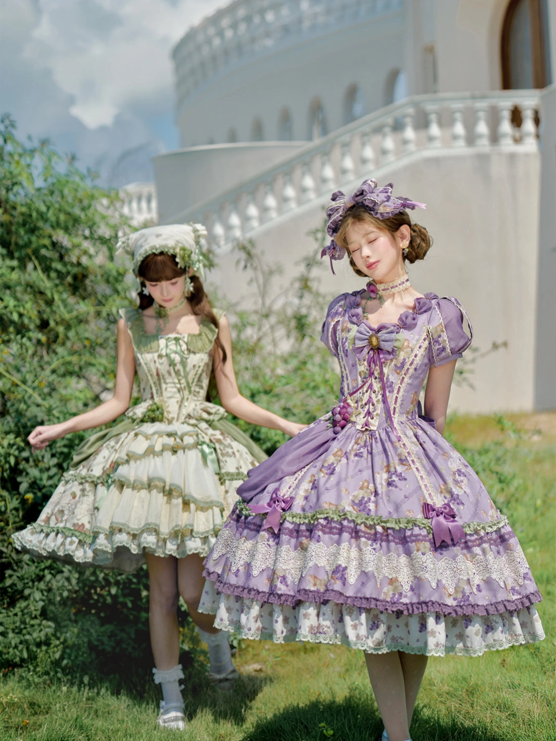 Merlot Maiden Manor Lolita Original Design Elegant Grape Print Separate Dress Set