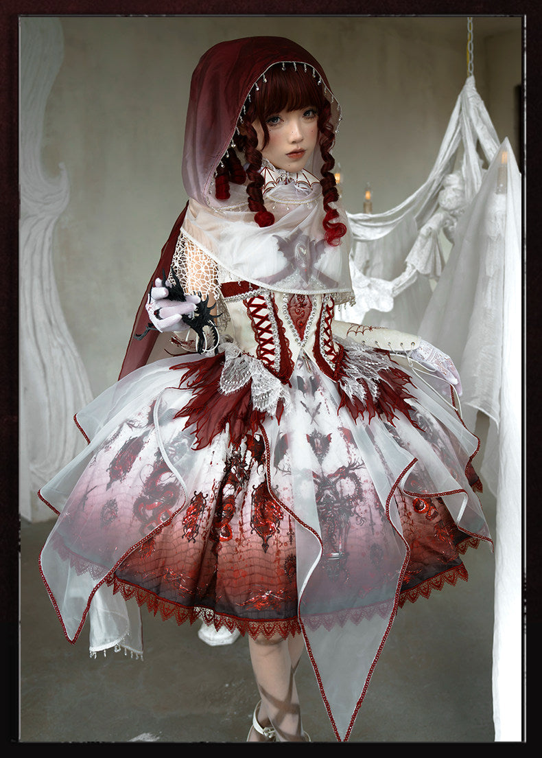 Dragon Bone Gothic Lolita White&Red JSK Dress