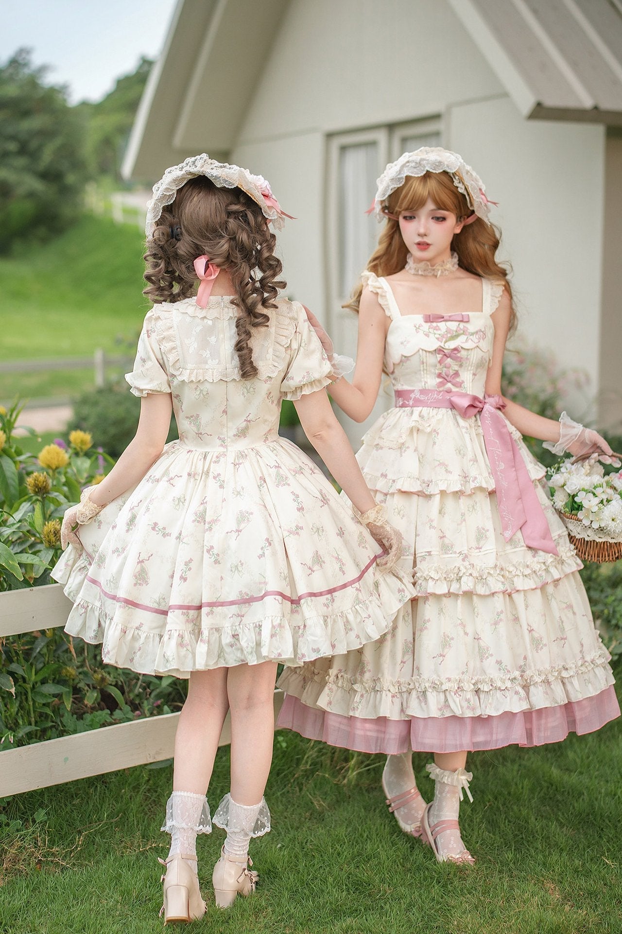 Fragrant Old Dream Pink Bellflower Embroidery Lolita OP & JSK Dress