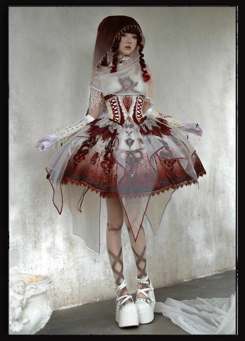Dragon Bone Gothic Lolita White&Red JSK Dress
