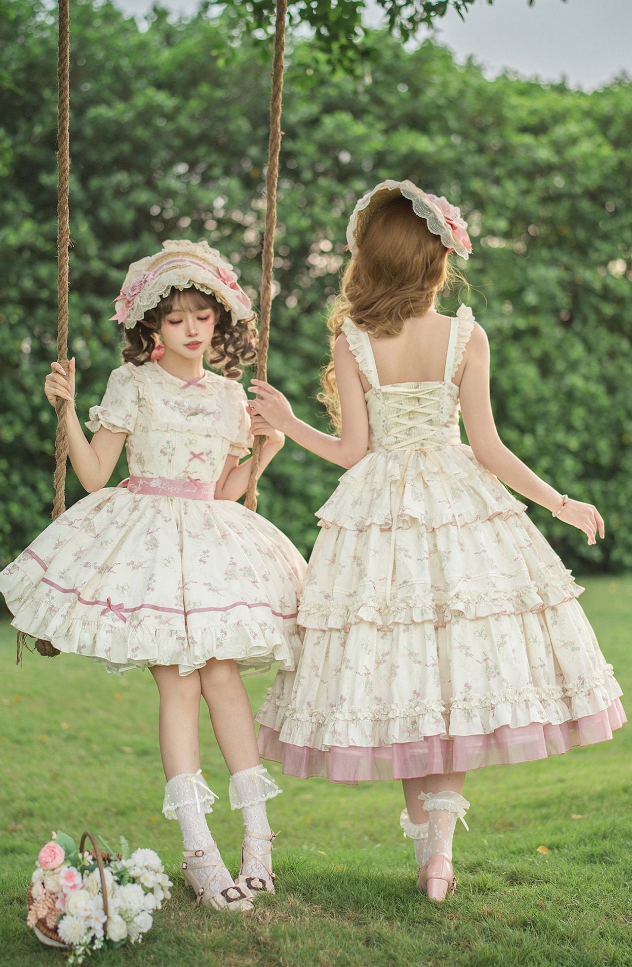 Fragrant Old Dream Pink Bellflower Embroidery Lolita OP & JSK Dress