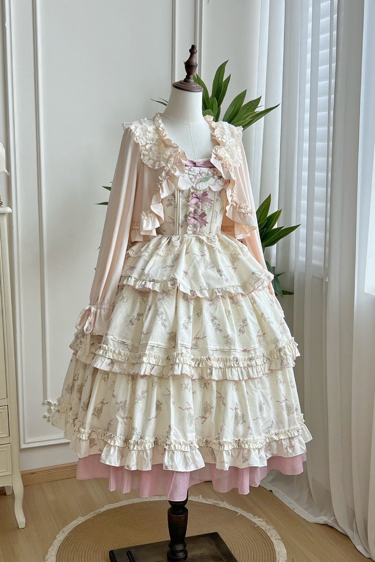 Fragrant Old Dream Pink Bellflower Embroidery Lolita OP & JSK Dress