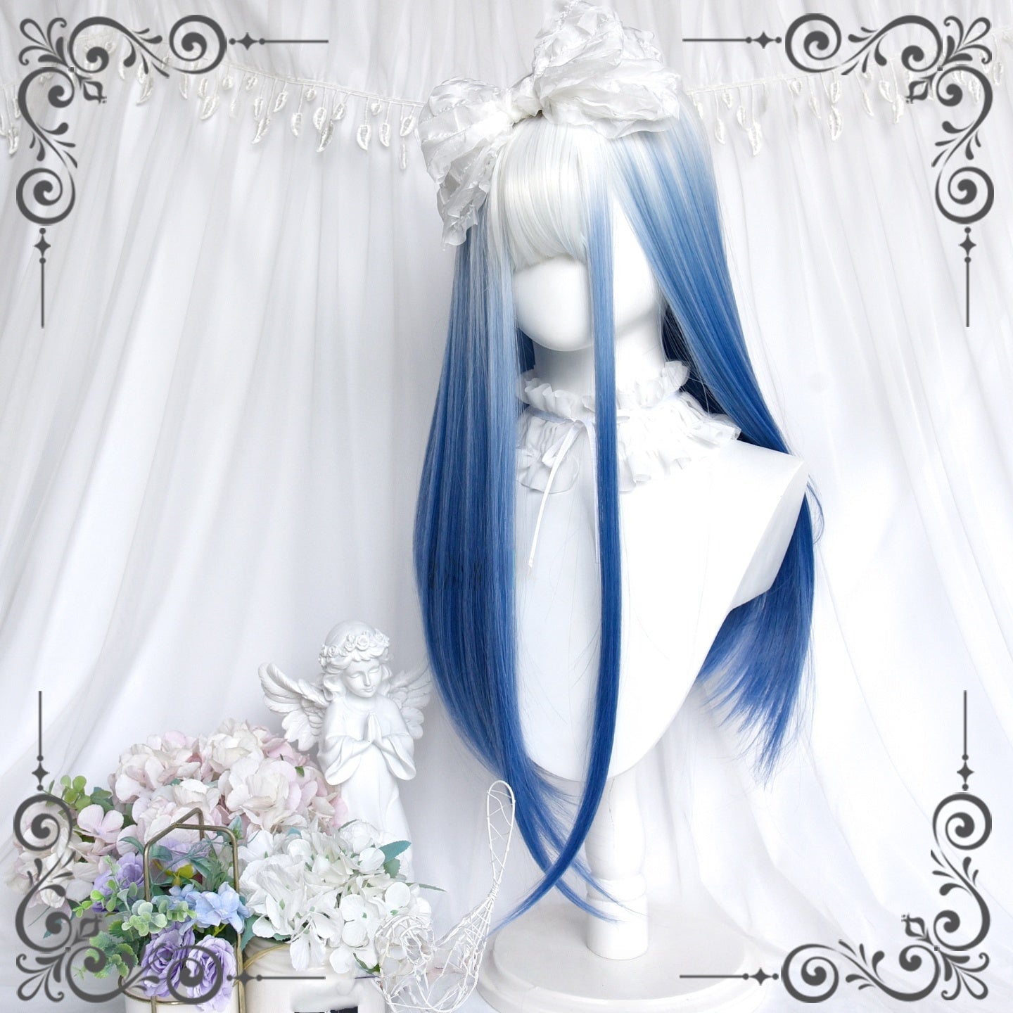Long Wavy Silver to Blue Ryousangata Wig LE7013