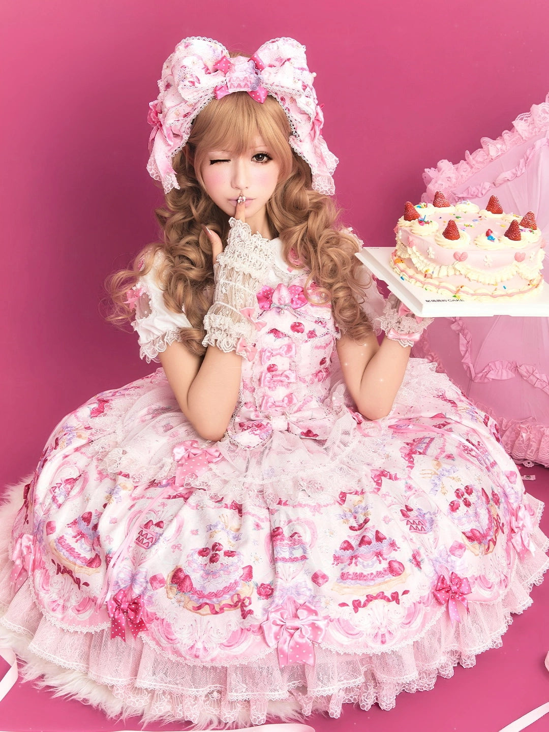 Cherry Cake Lolita Original Sweet Pink Print JSK & Dress Set