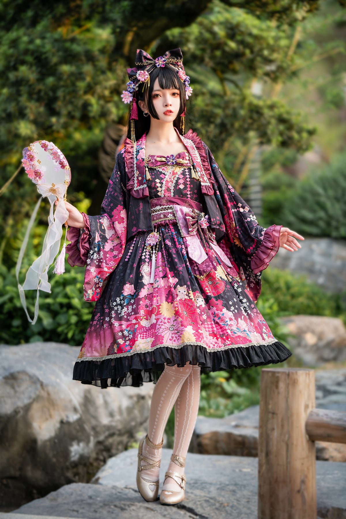 Sakura Cat Isle Lolita Empire Waist Wa-Style JSK Full Set