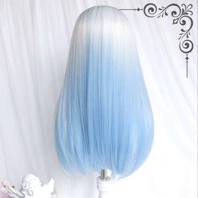 Long White Blue Mixed Color Wavy Wig