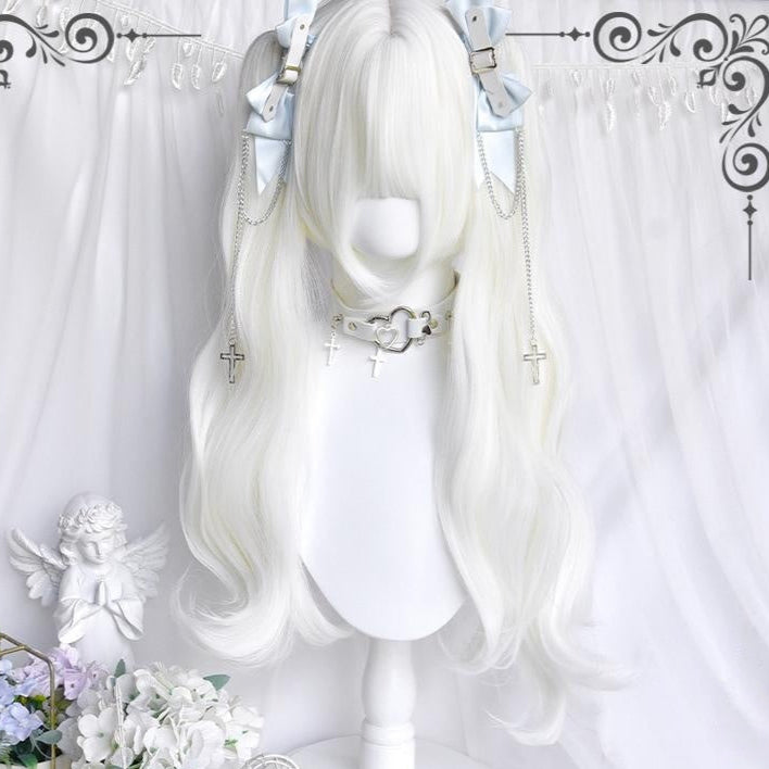 Pure White Twin Tails Long Wavy kawaii Wig LE7027