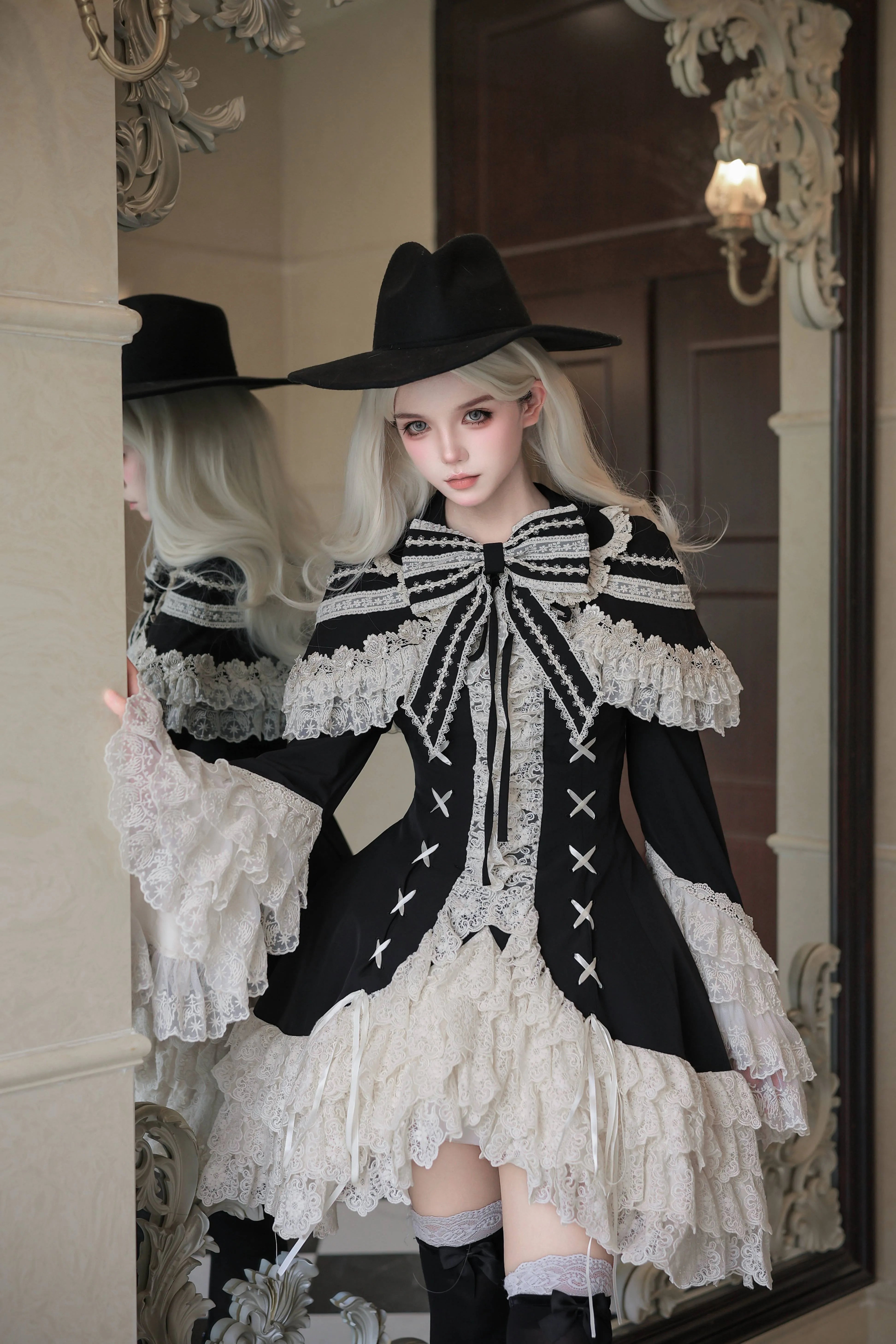 Dark Gothic Doll Silver Butterfly Amber Lolita Black OP Dress