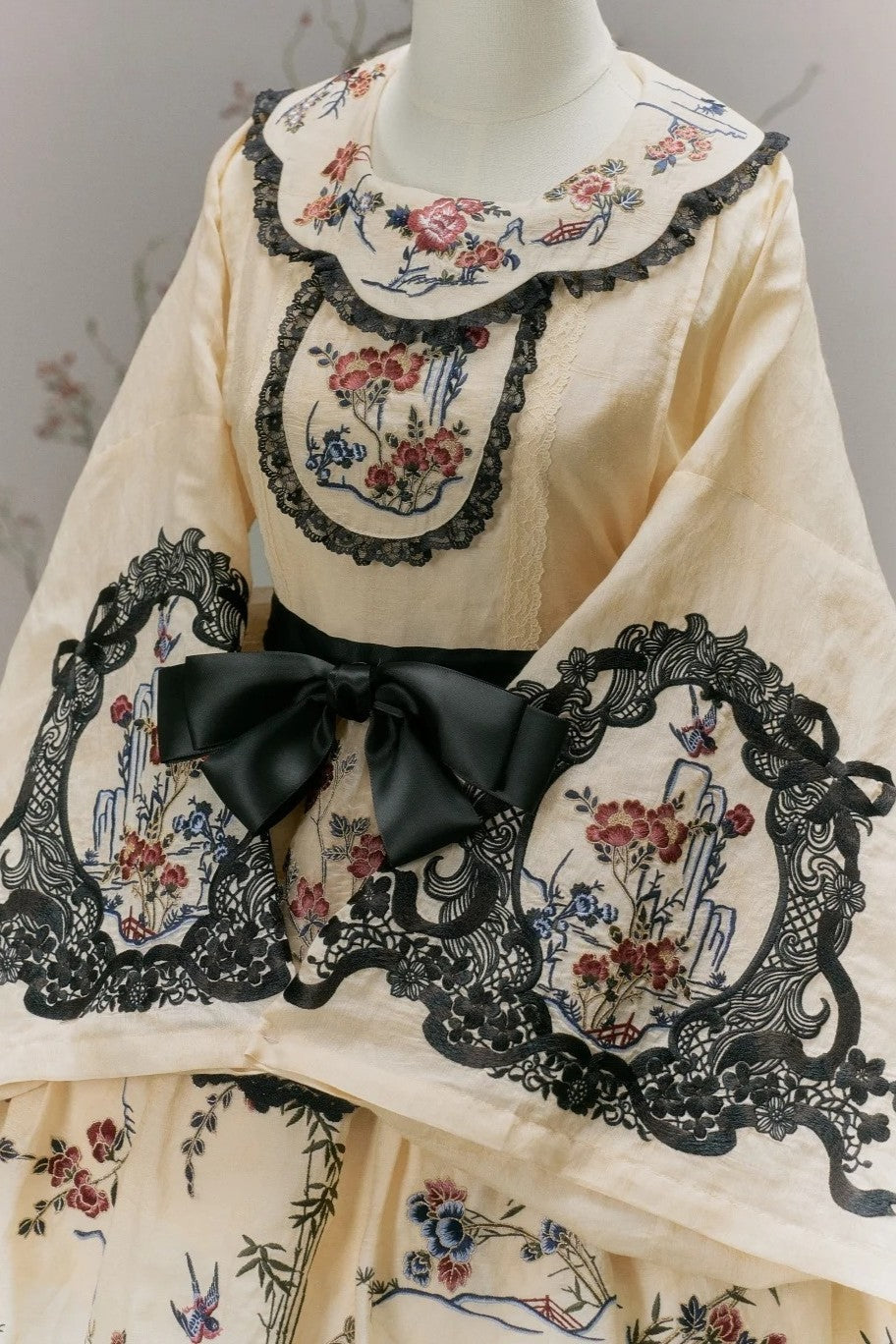 Floral Bird Amber Beige Hanfu Lolita JSK Dress Set
