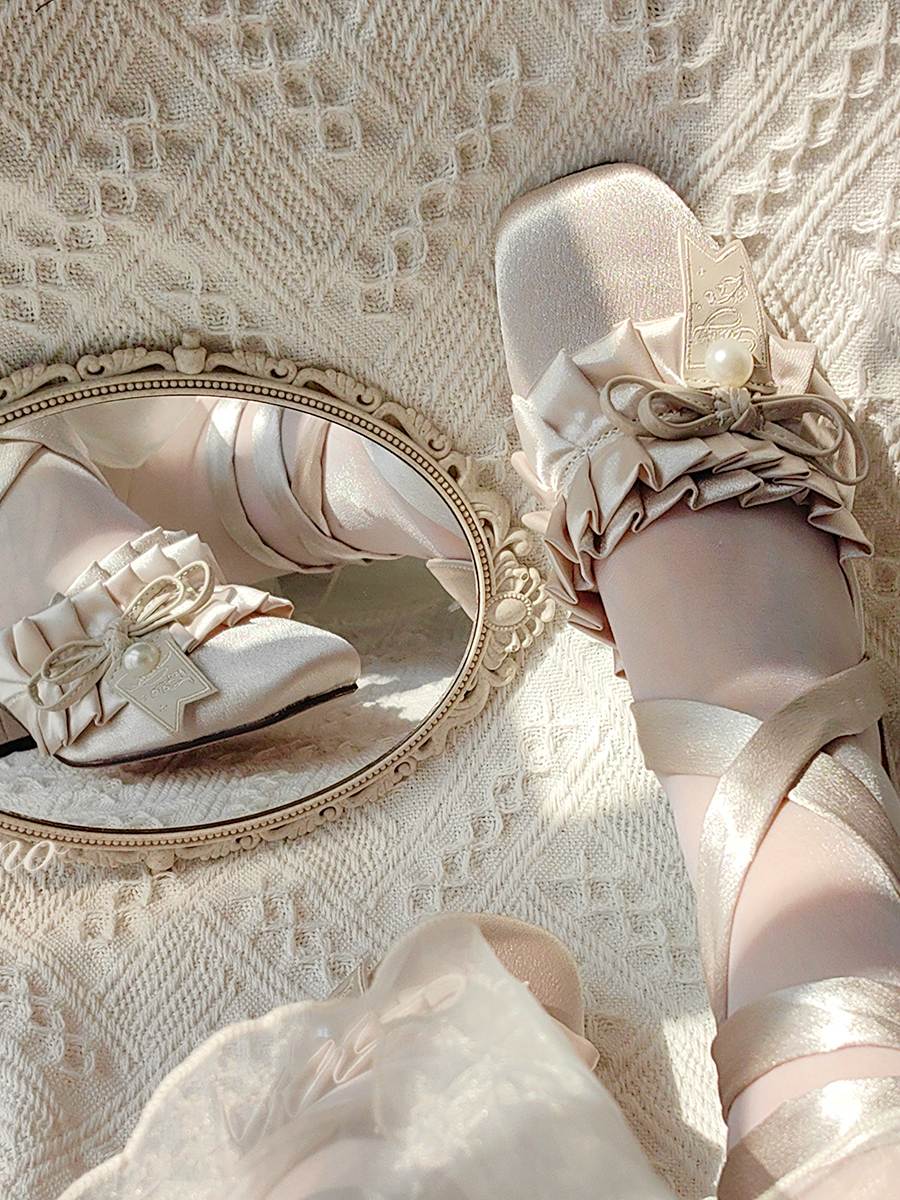 Lolita Sweet French Style Block Heel Mule Shoes