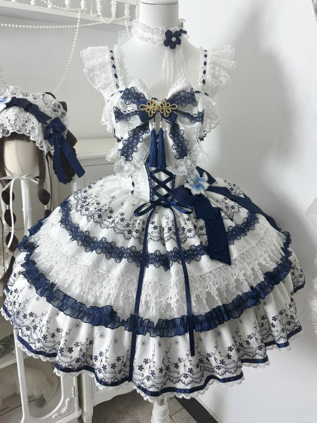 Qingyuan Fu Blue Porcelain Sweet Lolita JSK Suspender Dress