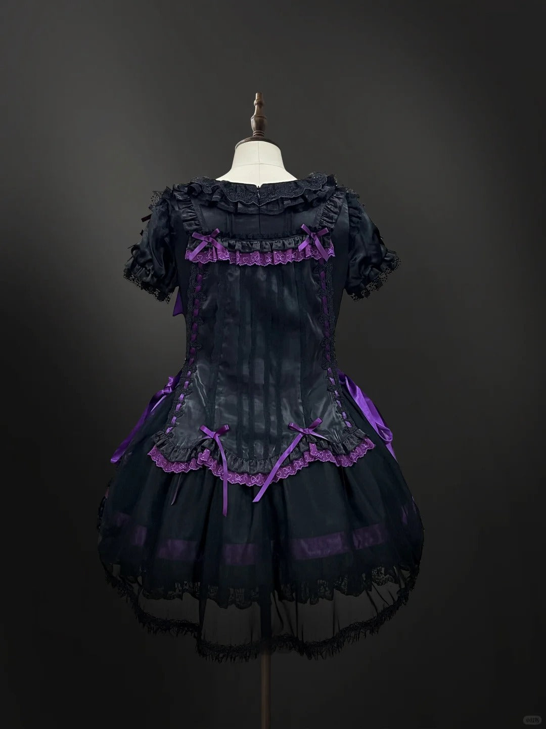 Strawberry Heart Bone Black and Purple Gothic Lolita OP Dress