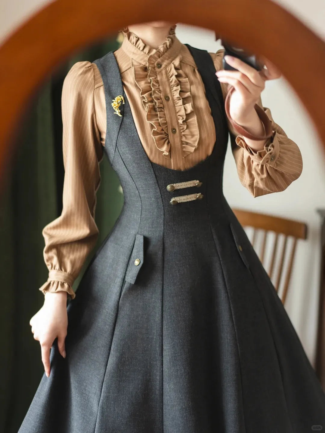 Forest Corridor 10-Panel Bustier Waist-Cinching Lolita Pinafore Dress