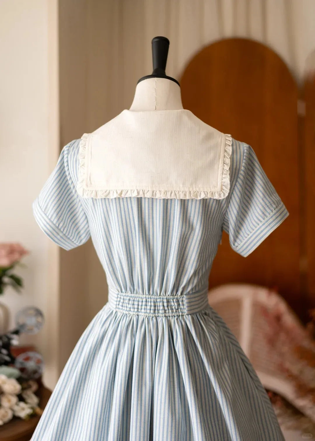 French Vintage Linen Cotton Short Sleeve Swing Dress