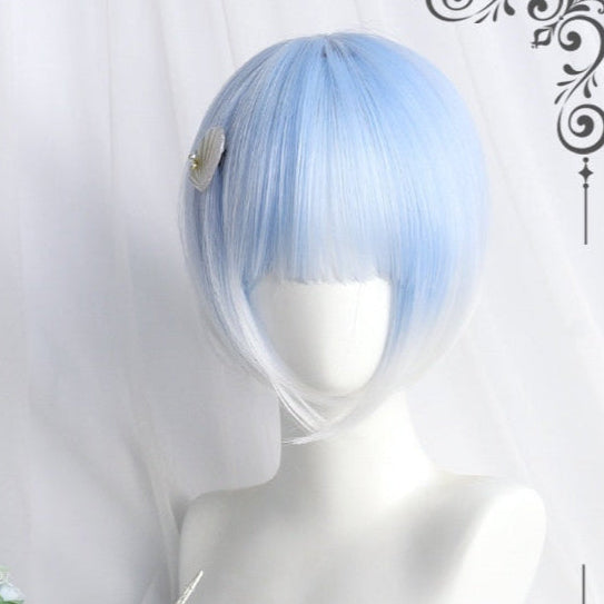 Short Aqua to White Y2K Wig with Detachable Twin Tails